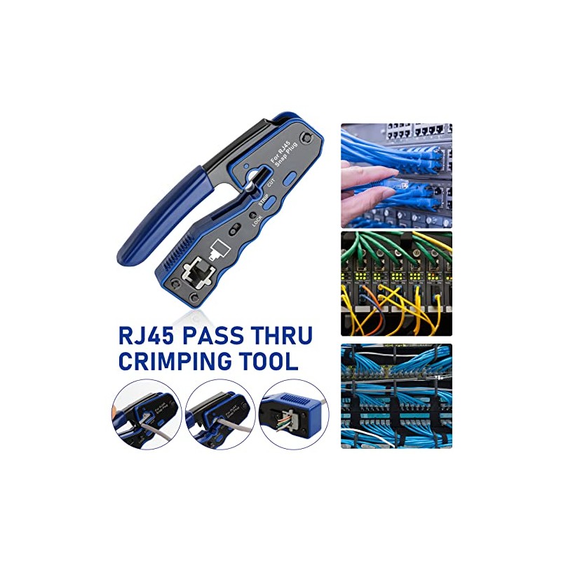 RJ45 Crimp Tool Kit Pass Thru Ethernet Crimper for Cat5e