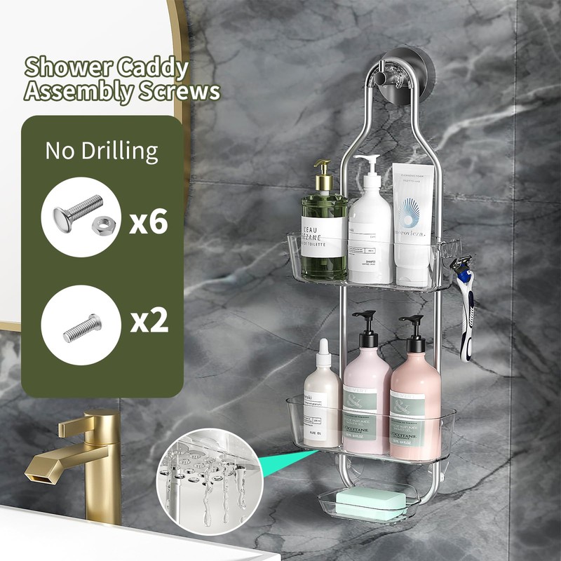 Ettori 3-Tier Shower Cubicle, Bathroom Organiser, Shelf Organiser, Chrome, Shower