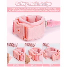 Dr.meter Pack of 2 Children's Leads, 1.2 m Lead for Children, 360° Rotatable Anti-Lost Belt, Reflective Safety Wrist Strap with Safety Lock (Blue + Rose)