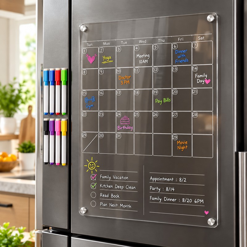 Clear Acrylic Monthly Planner for Refrigerator – Reusable Dry Erase