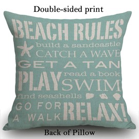 Smooffly Beach Rules Cushion Cover Outdoor Furniture Decorative Linen Square Double Sided Printing Pillow Cover for Home Office Sofa Couch Car Garden 45 x 45cm 18 x 18 inches
