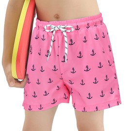 American Trends Traje de baño para niños, traje de baño para niños, playa, pantalones cortos de natación, Rosa (Pink Anchor), 12-14 años