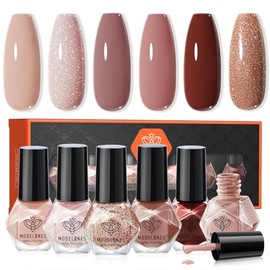 modelones Juego de esmaltes de uñas marrones de 6 colores, nude borgoña con purpurina para otoño e invierno, kit de mini laca de uñas de secado rápido