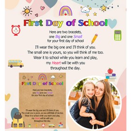 PODLEV First Day of School Gifts for Girls Kids- Rainbow Rope Braided Mommy and Me Matching Bracelets Set, Seperation Anxiety Relief Jewelry Gift for First Day of Preschool Kindergarten 1st Grade