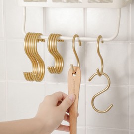 10 Pieces Gold S Hooks Aluminum Alloy S-Shaped Hooks Heavy Duty Kitchen Bathroom Multi Purpose Storage Hooks for Hanging Pans Pots Cup Plants Towels Clothes