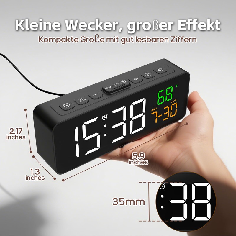 Digital Alarm Clock Small, Bedside Alarm Clock with Temperature Display,