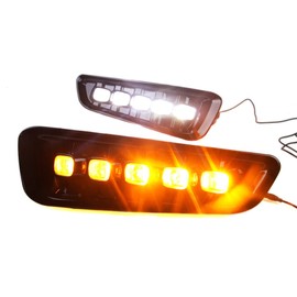 Dreamseek LED DRL for Ford F150 F-150 Raptor 2016 2017 2018 2019 2020 Bumper Driving Fog Lamp Daytime Running Assembly Lights Kits with Amber Turn Signal