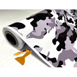 Black White Gray Glossy Camouflage Vinyl Car Wrap Film Sheet + Free Cutter & Squeegee ( Except Sample Size) (2FT x 5FT / 24" x 60")
