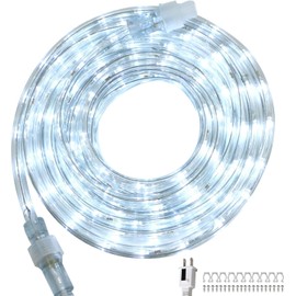 FOEERS 16ft Waterproof LED Rope Lights Outdoor - Connectable White Lighting with PVC Tube, IP65 Flexible for Garden, Patio, Ceiling, Landscape & Indoor Bedroom Decor