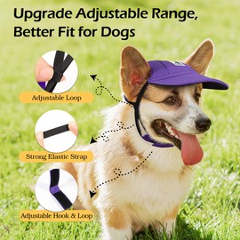 Pawaboo Dog Baseball Cap, Dog Hat with Elastic Ear Holes, Adjustable Dog Cap, Sports Pet Hat, Sun Protection for Small, Medium & Large Dogs, Dog Outfits, M, Purple