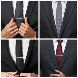 wynameleri Classic Tie Clip Set 10 Pcs for Business Wedding, 2.36 Inch Tie Pins for Men Silver Black Shirt Necktie Pinch for Men T0310014