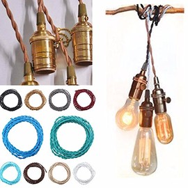 Quinwind 5m Vintage 2 Core Twisted Braided Cloth Cable Wire Electrical Lighting Cord - Apricot