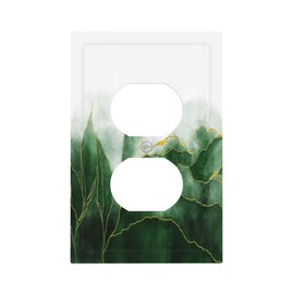 Yamxbfa Boho Green Marble Ombre Gold Plant Lines 1 Gang Duplex Outlet Covers Decorative Single Receptacle Light Switch Cover Plate Modern Art Electrical Wall Plate Covers for Farmhouse Bathroom Decor