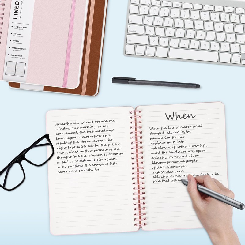 ABERLLS Pink Lined Spiral Journal Notebook with 160 Pages, 8×5.7in,