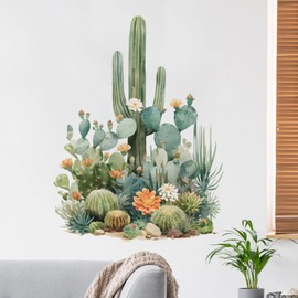 RoyoLam Watercolor Cactus Wall Stickers for Living Room Desert Plant Succulents Wall Decals Removable Peel and Stick Wall Art Home Decor Decoration for Bedroom Bathroom Classroom Library Nursery