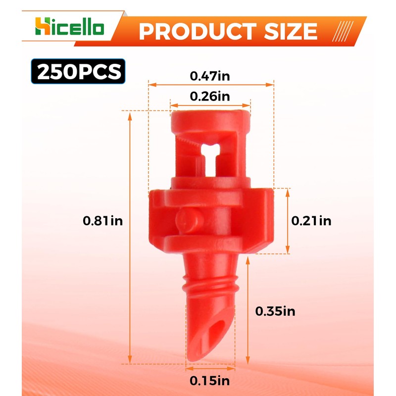 Hicello 250PCS 360 Degree Misting Nozzle Irrigation, Sprinklers Sprayer for