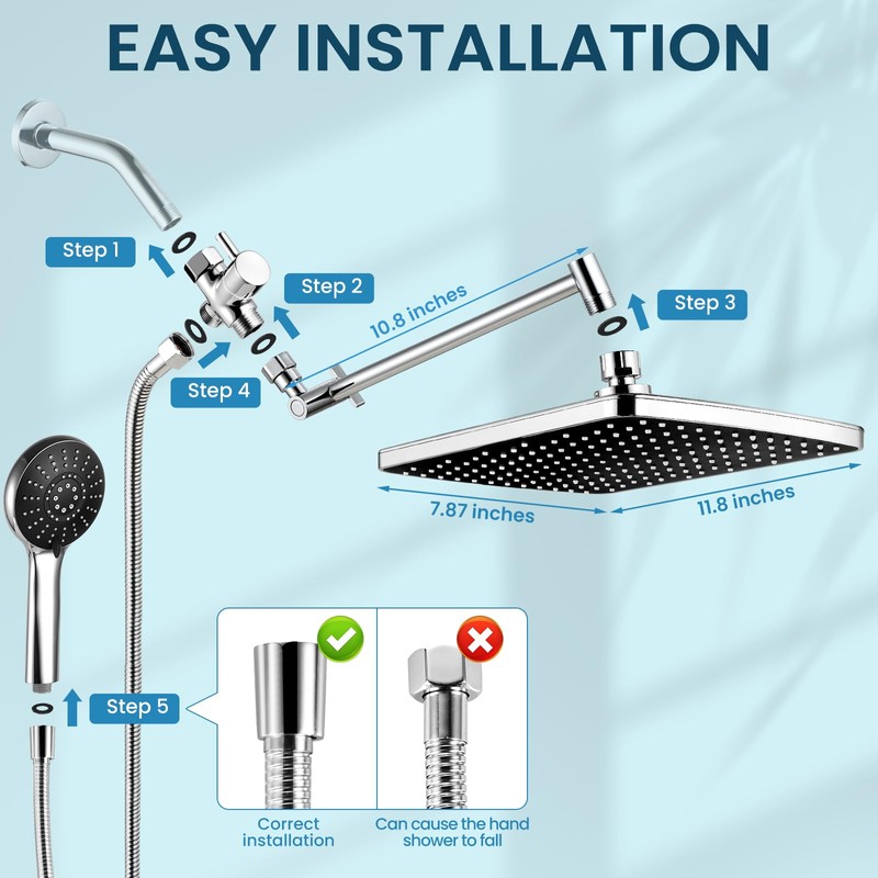 KHQF High Pressure Rainfall Showerhead Combo with Arm for Bathroom