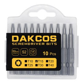 DAKCOS T15 Bit Long, Torx Bit T15, Bit Assortment from S2 (Length: 50 mm, Pack of 10)