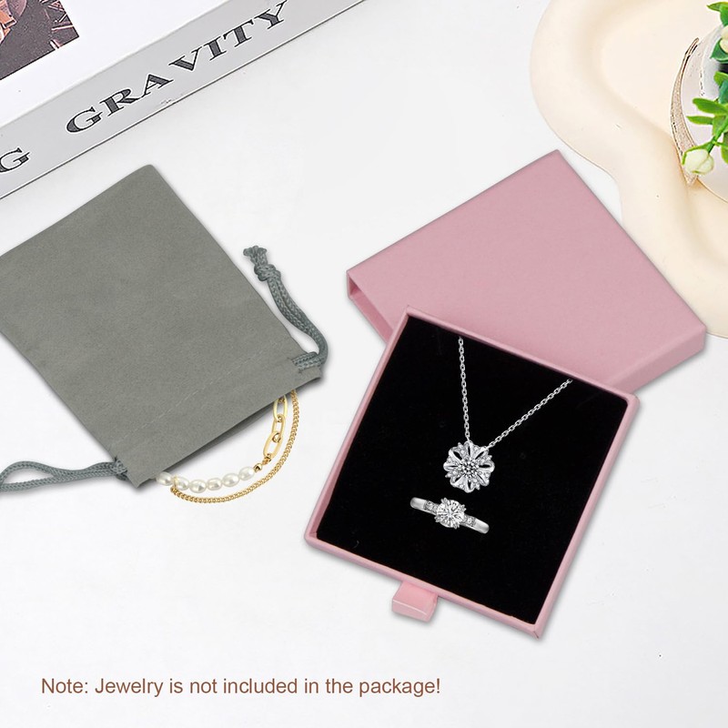 1 Pcs Small Jewelry Gift Box with Drawstring bag,Square Cardboard