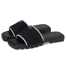 Coach Women's Crochet Florence Slide Sandal Flat, Black/Chalk, 8