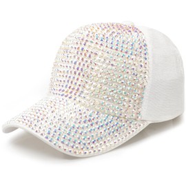 MESU Baseball Cap for Women Studded Rhinestone Crystals Baseball Cap Bling Sun Hat White