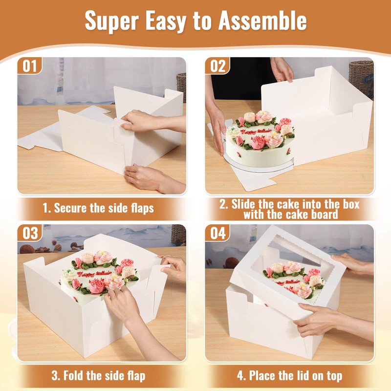 Tetutor 12 Pcs Cake Boxes 12 inch,12x12x8 Inches Cake Box