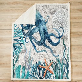 Homemissing Octopus Throw Blanket Ocean Kraken Plush Blanket for Bed Sofa Kids Octopus Tentacles Blanket Sea Marine Warm Single 50x60 Inch