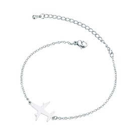 FineryGal Silver Aircraft Bracelets for Granddaughter Auntie Stainless Steel Adjustable Chain Bracelets Gifts