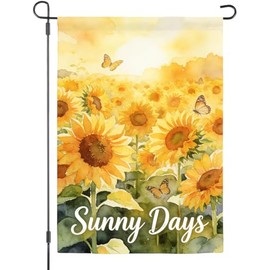 Sunny Days Sunshine Garden Flag, Sunflower Butterfly Summer Theme, Burlap Double Sided, Outdoor Yard Decorations, 12 x 18 Inch
