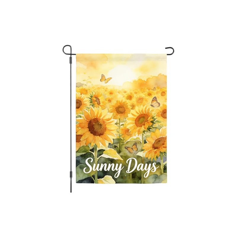 Sunny Days Sunshine Garden Flag, Sunflower Butterfly Summer Theme, Burlap