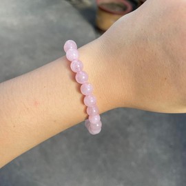 Clataly Natural Crystal Pink Bracelets Elephant Pendant Bracelet 8 mm Ice Transparent Pink Elastic Bracelet Jewelry for Women Girls (Pink A)