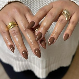 Light Brown Press on Nails Short Almond Shaped, SXVME 30 Pcs Thick Short Fake Nails Press ons Natural Acrylic False Nails Custom Solid Color Glue on Nails Medium Natural Fit Stick on Nails For Women