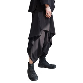 CLANMILUMS Men's Black Skirt Pants Loose Gothic Costume Harajuku Trousers (Large, Black 3530)