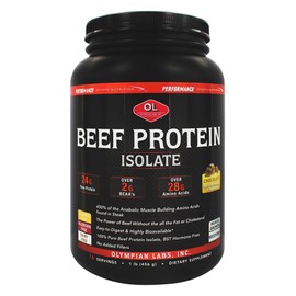 Olympian Labs Beef Protein Isolate Powder, 24g Protein, BST Free, 2 Grams BCAA's, Muscle Building Amino Acids, 1 Pound, Flavored with Real Chocolate
