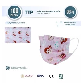 TTP Genérico Caja 100 Cubre Bocas Tricapa Infantiles Niño Niña Diseño