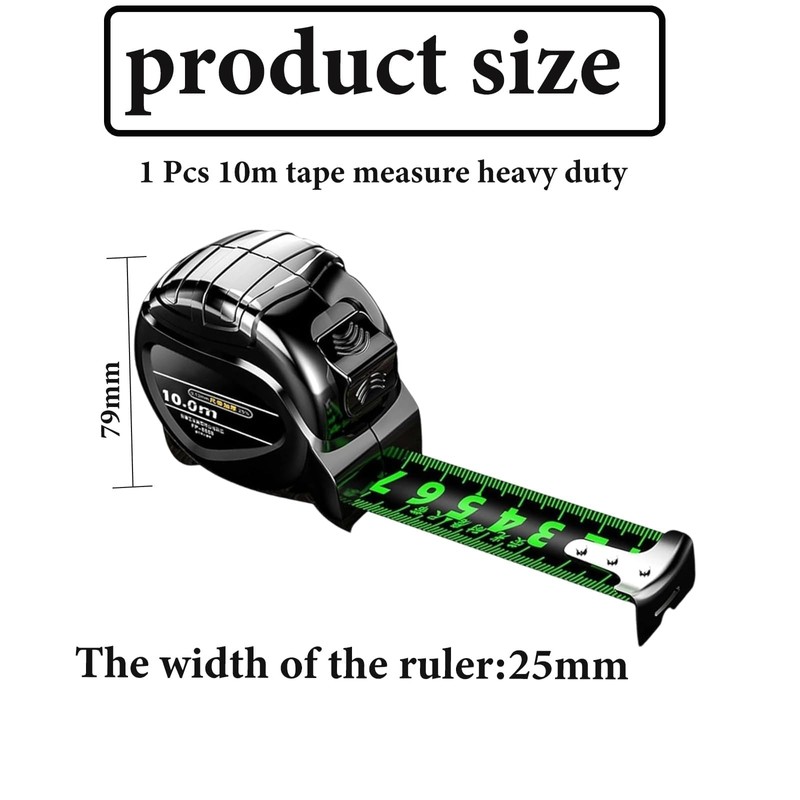 Fluorescent Tape Measure 10 Metre/32.8ft,25mm Waterproof Width General Builders Tape