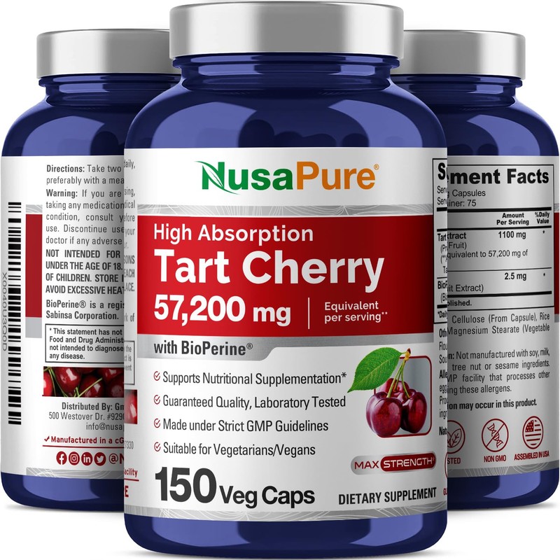 NusaPure Tart Cherry 57,200mg per Caps, 150 Count, Vegan, Non-GMO,