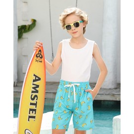 westwolf Boys Swim Trunks Size 10-12 Compression Liner Banana Swim Shorts Bathing Suit with Boxer Brief Board Shorts Quick Dry Swimming Set