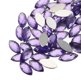 MECCANIXITY 100Pcs Acrylic Horse Eye Gems 7x15mm Flat Back Artificial Rhinestones for DIY Crafts Bead Wedding Party Face Painting Jewelry Making Light Purple