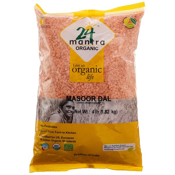 24 Mantra Organic Masoor Dal - 4 lbs, (Pack of 1)