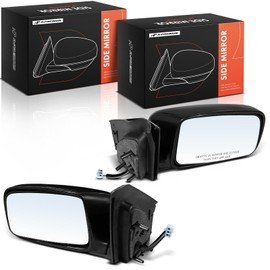 A-Premium Pair (2) Driver and Passenger Side Power Door Mirror - Compatible with Mitsubishi Lancer 2002-2007 - Non-Heated Manual Folding Smooth Black Outside Rear View Mirror