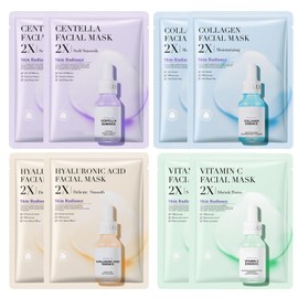 8PCS Essence Face Mask Set - Face Masks Skincare Set - Vitamin C Sheet Mask Set - Collagen Face Mask - Hydrating Face Mask - Moisturizing, Nourishing, Anti-Aging, Brightening Sheet Masks Multipack