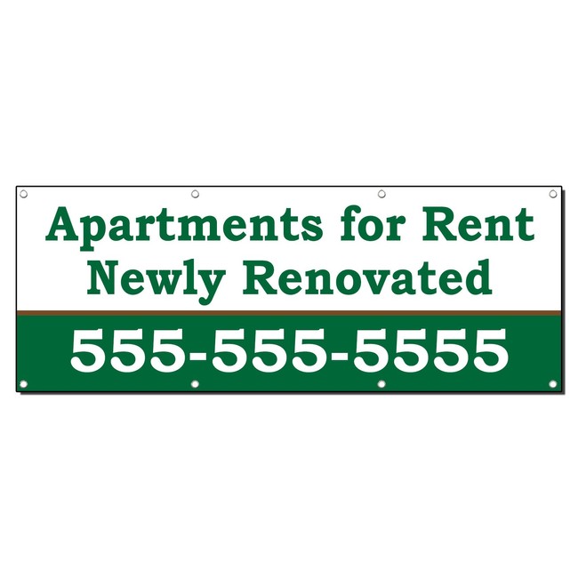 Apartments for Rent Newly Renovated Custom Banner Sign 2' X 4' W/ 4 Grommets