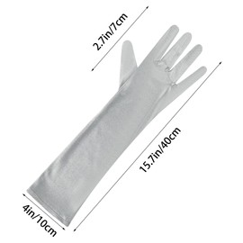 Lystaii Long Opera Party 20s Satin Gloves Stretchy Elbow Length Wedding 15 Inch Classic (Grey)