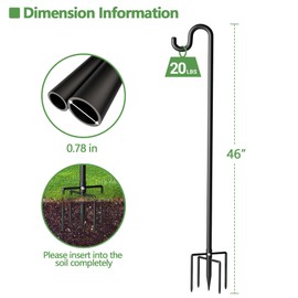 Surprizo 46" Shepherds Hooks for Outdoor, Extra Thick Bird Feeder Pole with 5 Prong Base, Adjustable Shepards Hook for Garden, Weddings, Hanging Plant