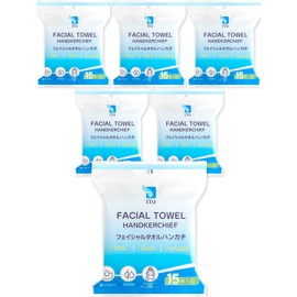 ITO Cleansing Towel, Disposable Handkerchief, Set of 6, 15 Pieces, For Business Trips, Travels, Outdoors, Camping, Picnics, Portable, Disposable Towel, Mobile Phone, Facial Cleansing, Hand Towel, Mini Towel, Handkerchief, Kids, Sports Events, Water Play