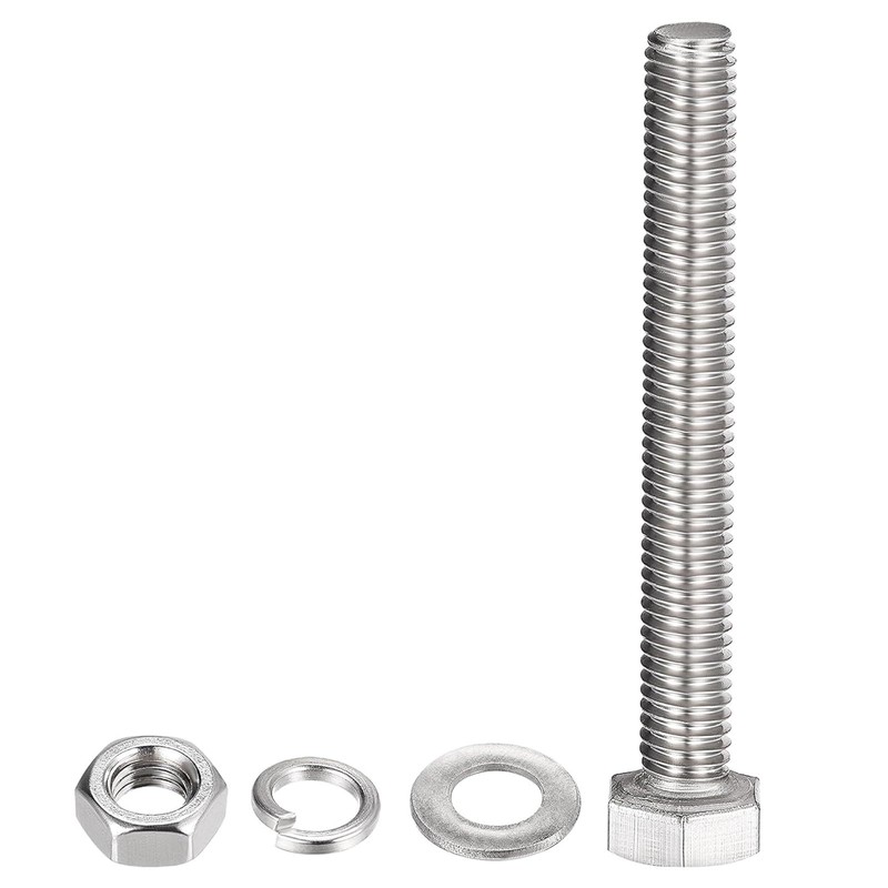Boxonly M8x60mm Hex Head Screws Bolts, Nuts, Flat & Lock