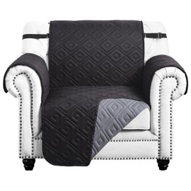 Hafaa Sofa Cover 1 Seater Water Resistant Sofa Slipcovers, Black/Dark Grey Non Slip Reversible Sofa Covers with Elastic Strap - Washable Sofa Protectors from Pets/Kids/Dogs