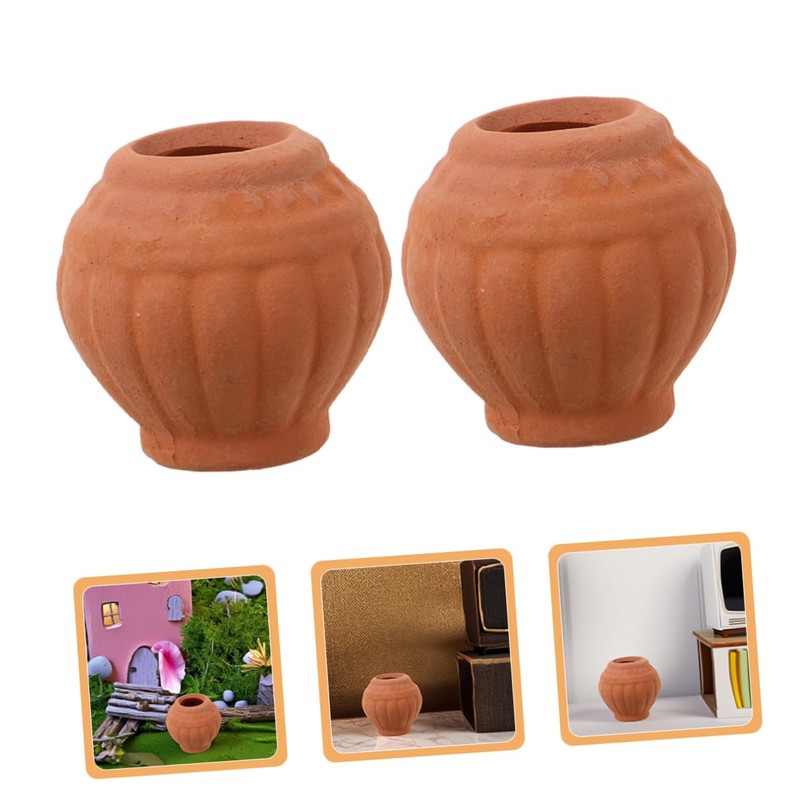 CAXUSD 2pc Mini Clay Pots Set Handmade Flower Pots for