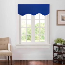 Aquazolax Rod Pocket Scalloped Valances for Windows Blackout Drapery Solid Scalloped Valance Curtains Drapes, 52 by 18-inch, Royal Blue, 1 Panel